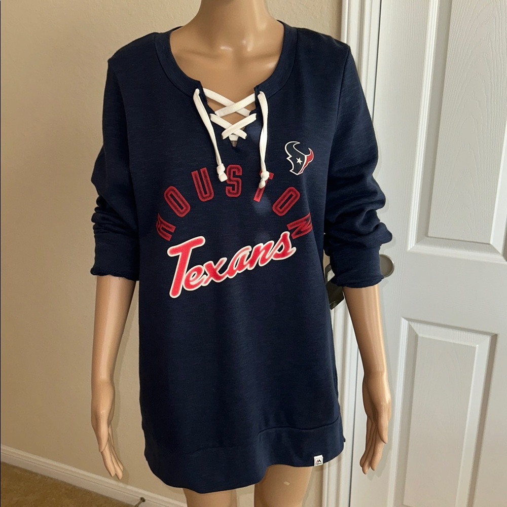 Majestic Navy Houston Texans Lace-Up Jersey Top